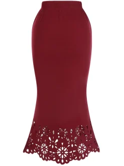 Best Retro Stage 1930s Hollow Out Solid Fishtail Skirt