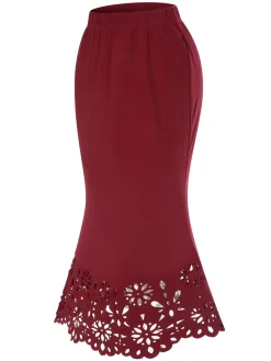 Best Retro Stage 1930s Hollow Out Solid Fishtail Skirt