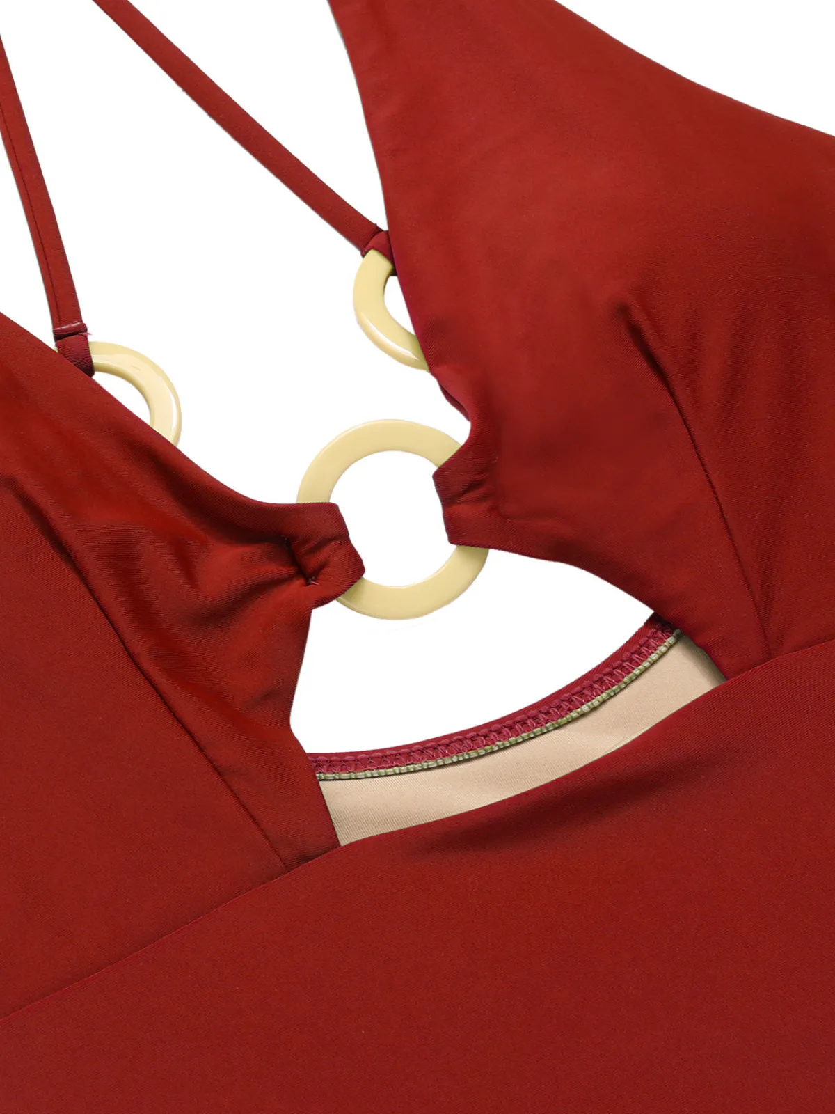 Discount Retro Stage 1950s Hollow Ring Backless Halter Swimsuit