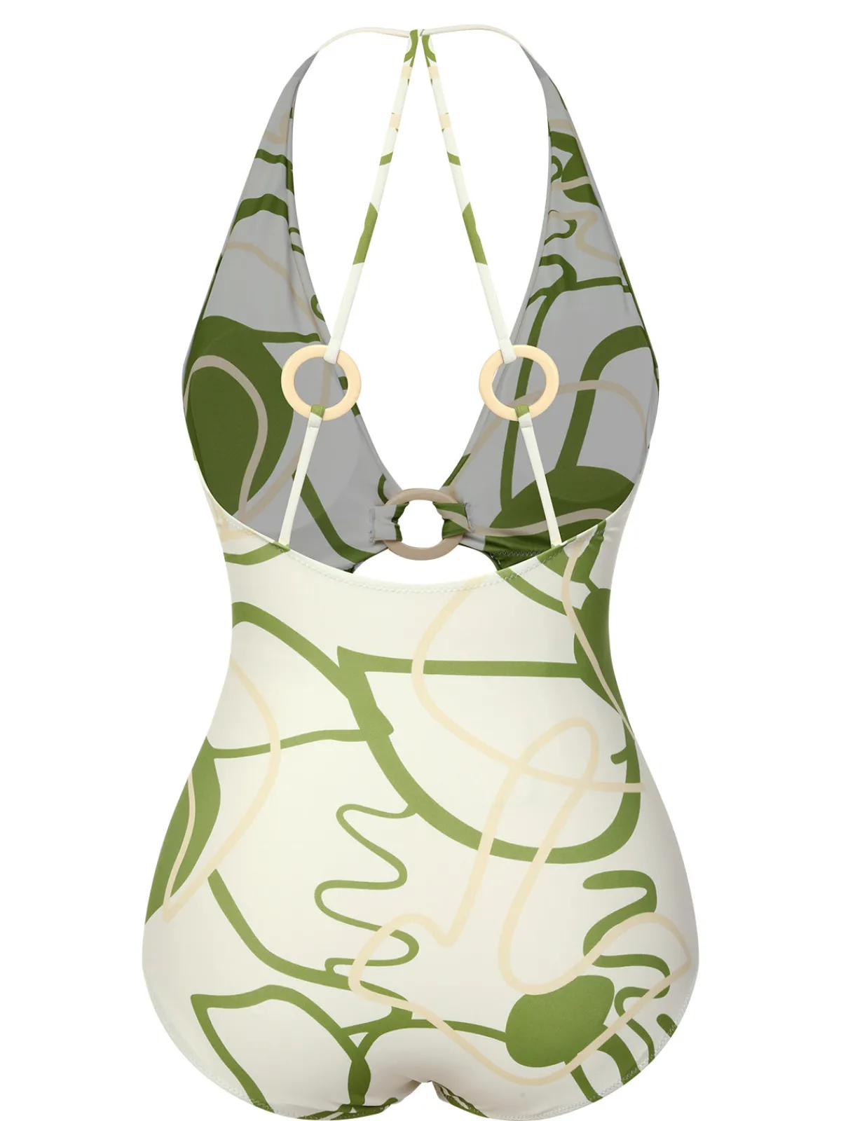 Discount Retro Stage 1950s Hollow Ring Backless Halter Swimsuit