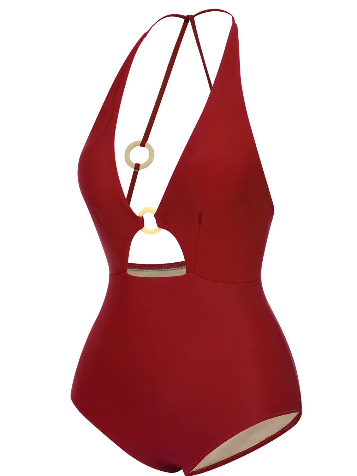 Discount Retro Stage 1950s Hollow Ring Backless Halter Swimsuit