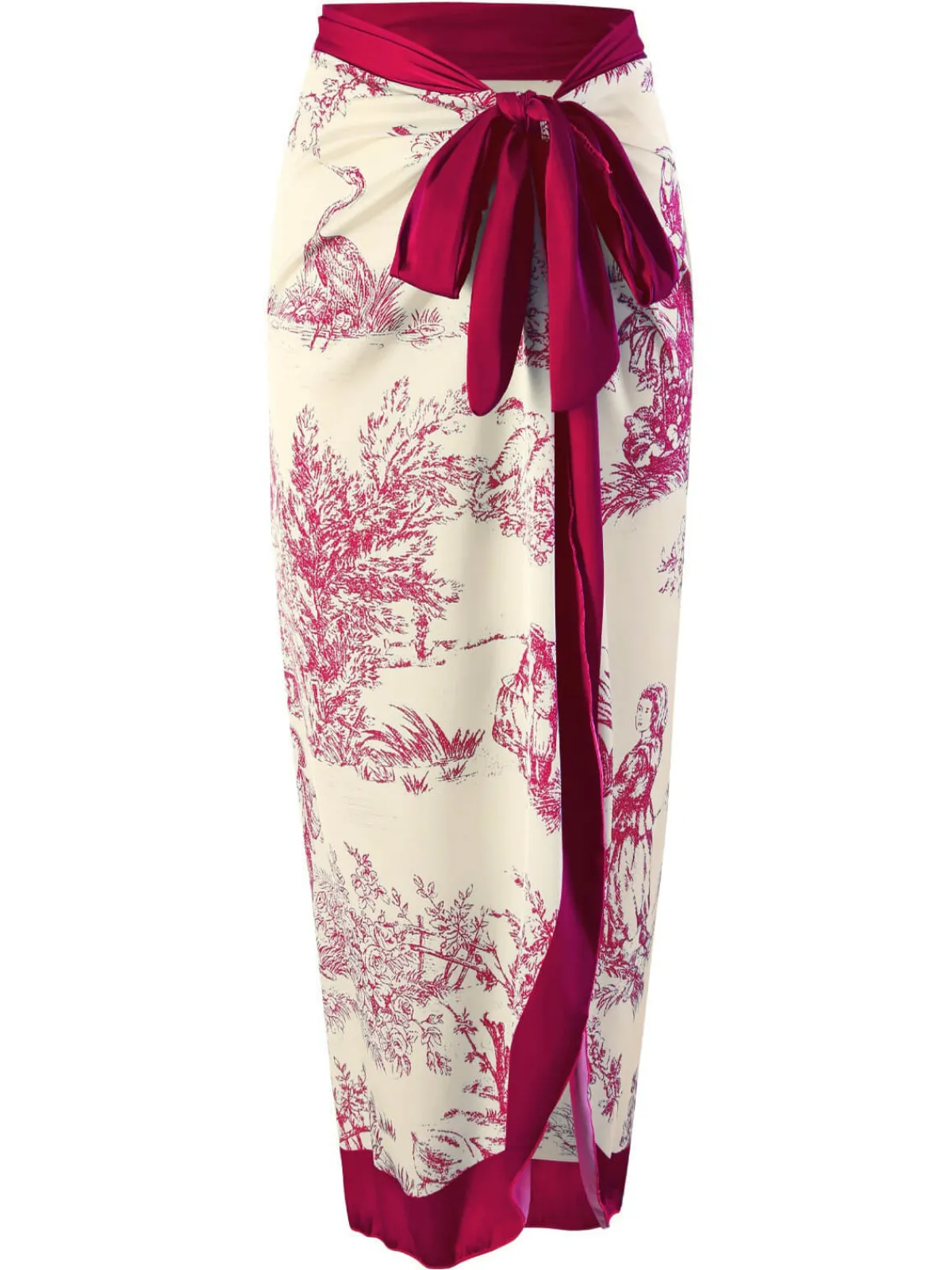 Fashion Retro Stage 1960s Ink Floral Patchwork Tie-Up Cover-Up