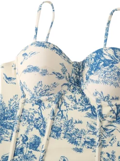 Outlet Retro Stage 1960s Ink Floral Spaghetti Strap One-Piece Swimsuit