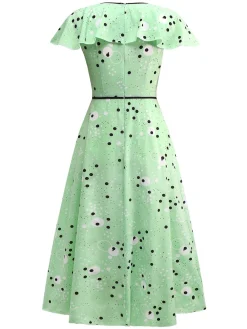 Hot Retro Stage 1940s Irregular Dots V-Neck Ruffled Dress