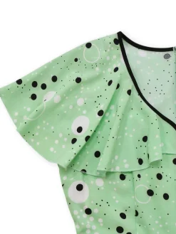 Hot Retro Stage 1940s Irregular Dots V-Neck Ruffled Dress