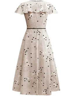 Hot Retro Stage 1940s Irregular Dots V-Neck Ruffled Dress