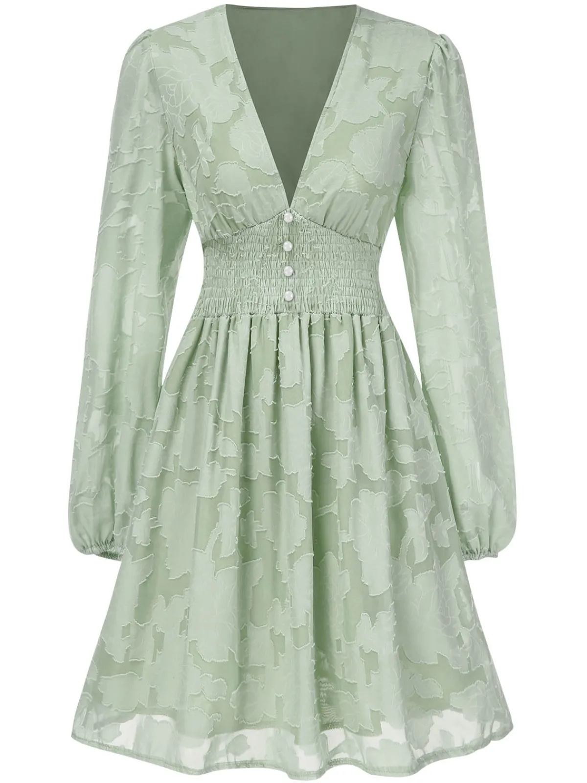 Sale Retro Stage 1960s Jaquard Floral Deep V-Neck Skater Dress