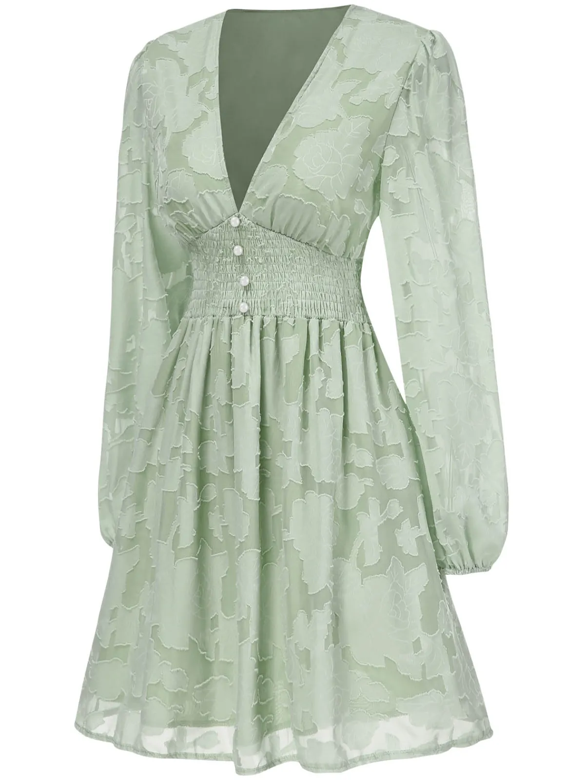 Sale Retro Stage 1960s Jaquard Floral Deep V-Neck Skater Dress