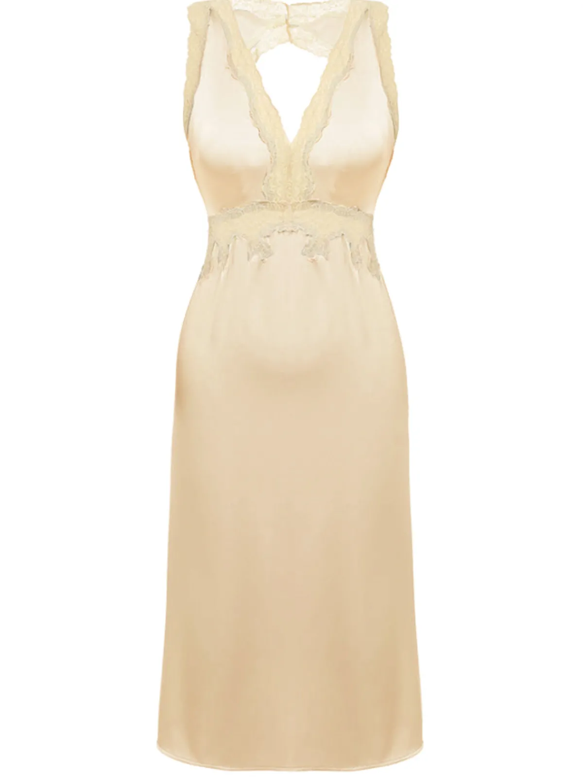 Discount Retro Stage 1950s Lace Backless V-Neck Satin Sleepwear