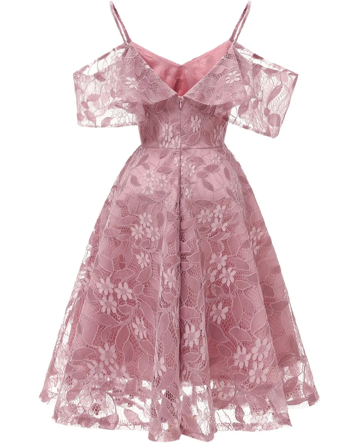 Discount Retro Stage 1950s Lace Cold Shoulder Ruffle Dress