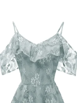 Discount Retro Stage 1950s Lace Cold Shoulder Ruffle Dress