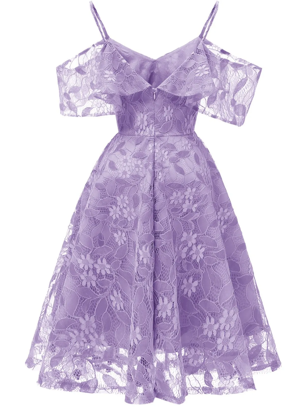 Discount Retro Stage 1950s Lace Cold Shoulder Ruffle Dress