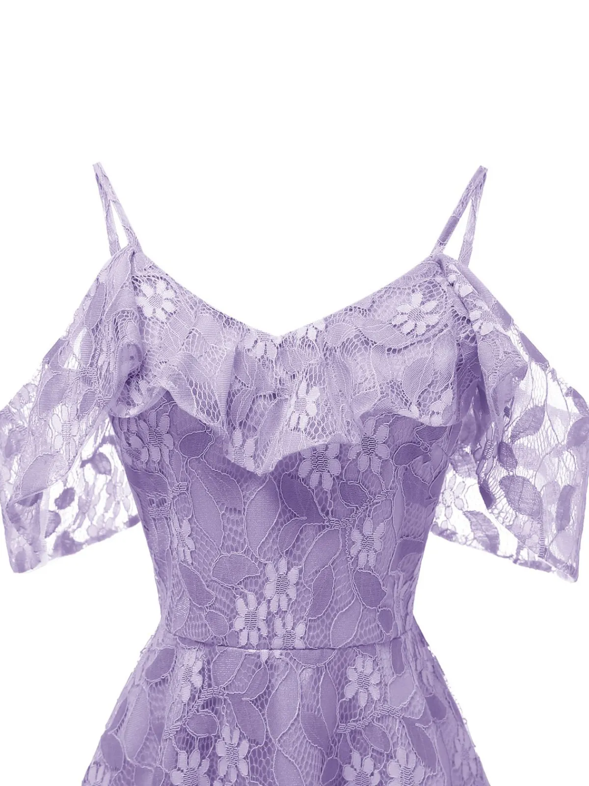 Discount Retro Stage 1950s Lace Cold Shoulder Ruffle Dress