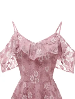 New Retro Stage 1950s Lace Cold Shoulder Ruffle Dress