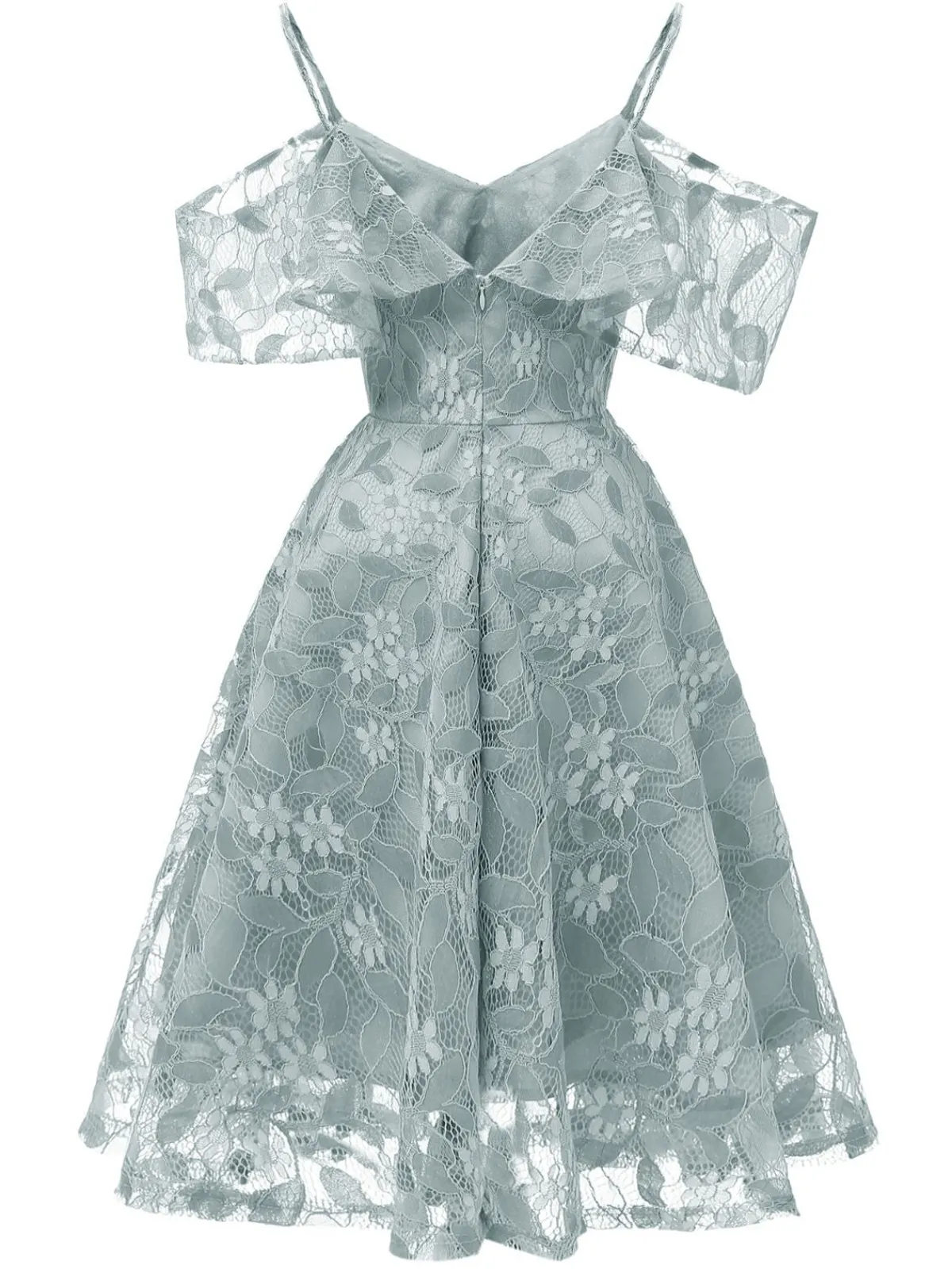 New Retro Stage 1950s Lace Cold Shoulder Ruffle Dress