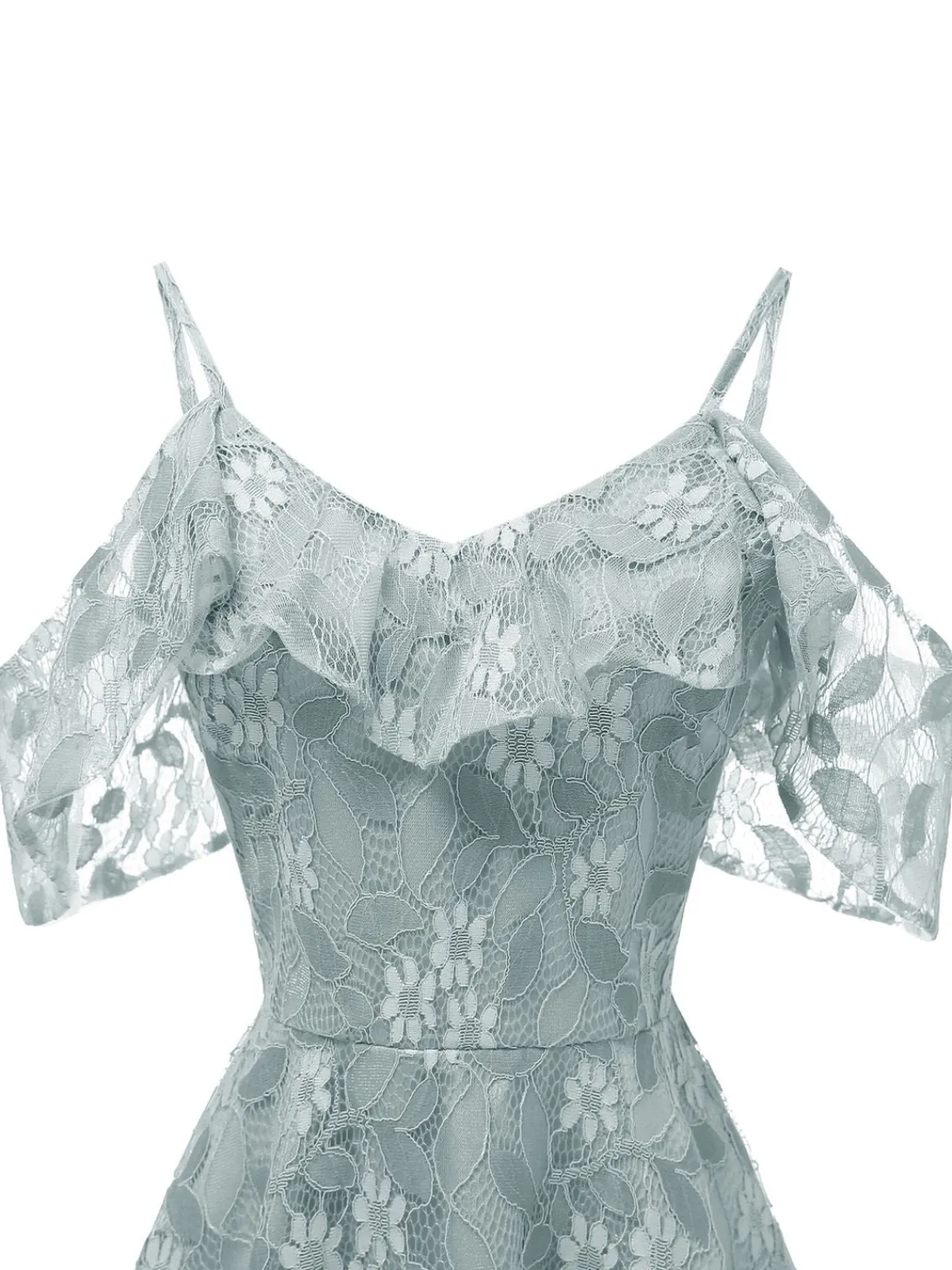 New Retro Stage 1950s Lace Cold Shoulder Ruffle Dress