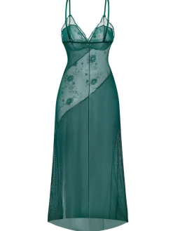 Clearance Retro Stage 1930s Lace Embroidered Floral Slip Nightdress Green