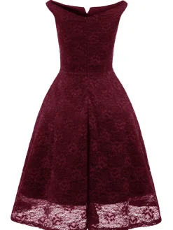 Sale Retro Stage 1950s Lace Floral Swing Dress Wine red