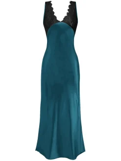 Sale Retro Stage 1930s Lace Hollow Satin Patchwork V-Neck Nightgown