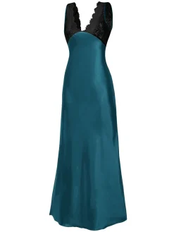 Sale Retro Stage 1930s Lace Hollow Satin Patchwork V-Neck Nightgown