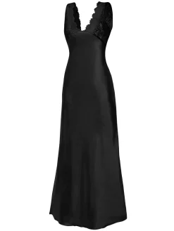Sale Retro Stage 1930s Lace Hollow Satin Patchwork V-Neck Nightgown