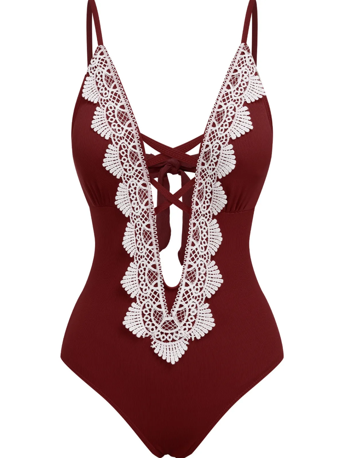Hot Retro Stage 1930s Lace Knitted One-Piece Swimsuit Black