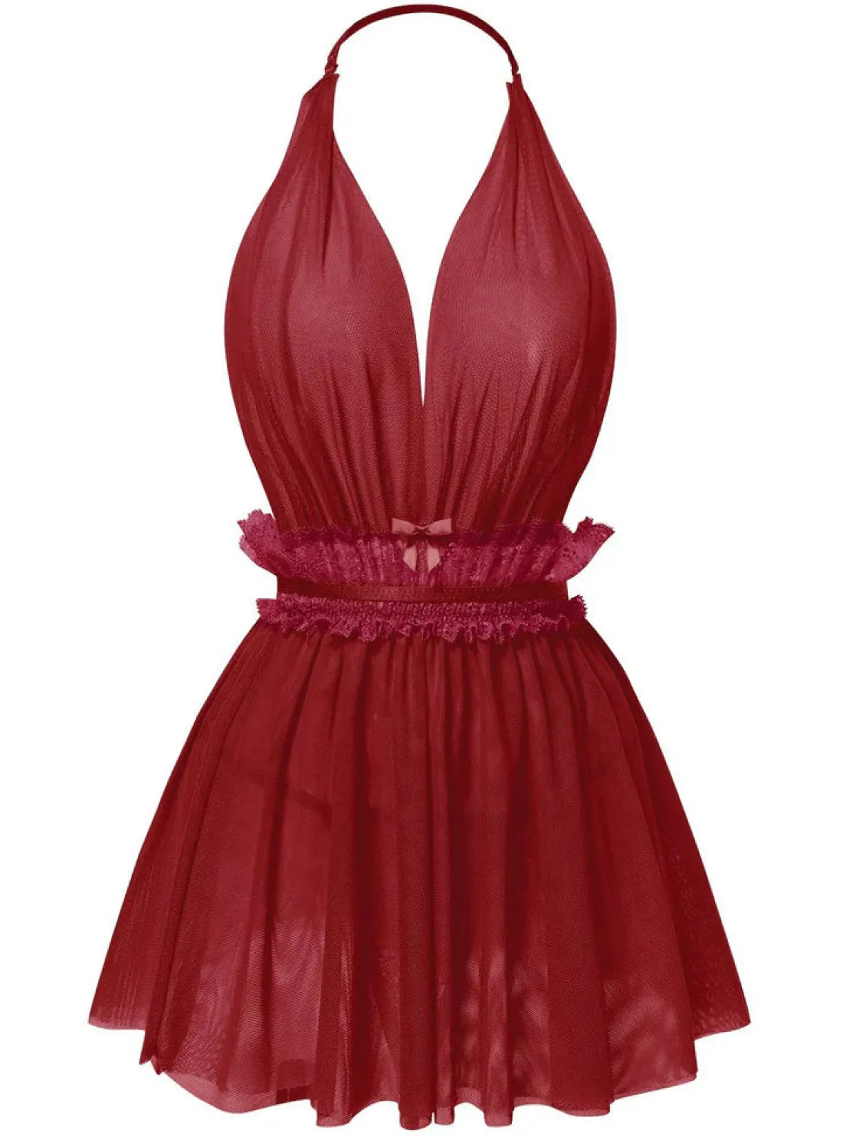 Discount Retro Stage 1950s Lace Mesh Deep V-Neck Halter Nightgown