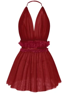 Discount Retro Stage 1950s Lace Mesh Deep V-Neck Halter Nightgown