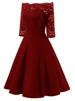 Hot Retro Stage 1950s Lace Off Shoulder Dress