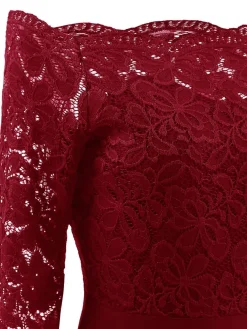 Hot Retro Stage 1950s Lace Off Shoulder Dress