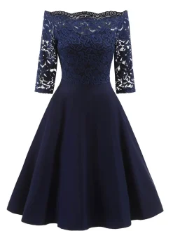 Hot Retro Stage 1950s Lace Off Shoulder Dress
