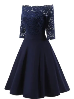 Hot Retro Stage 1950s Lace Off Shoulder Dress