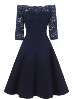 Hot Retro Stage 1950s Lace Off Shoulder Dress