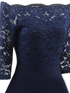 Hot Retro Stage 1950s Lace Off Shoulder Dress