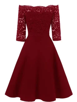 Clearance Retro Stage 1950s Lace Off Shoulder Dress