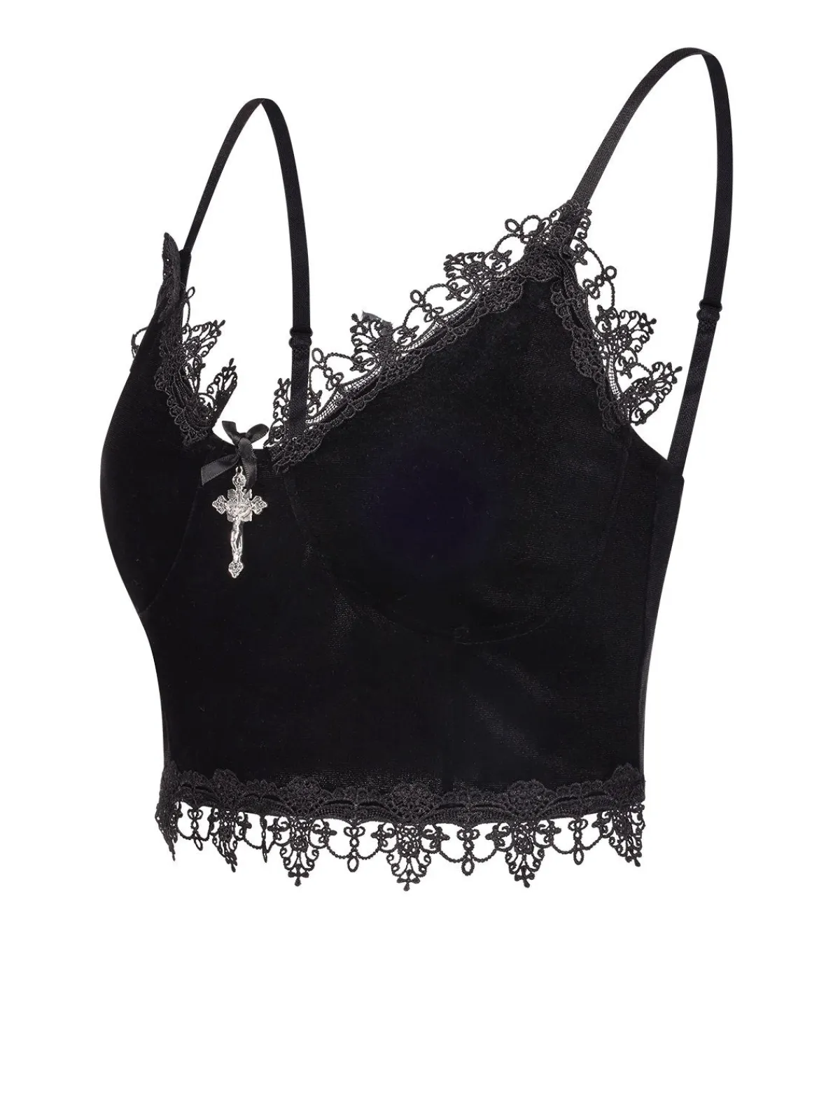 Outlet Retro Stage 1980s Lace Patchwork Cross Crop Camisole