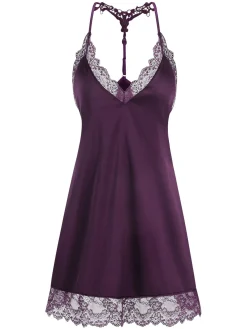 Online Retro Stage 1970s Lace Patchwork Spaghetti Straps Nightgown