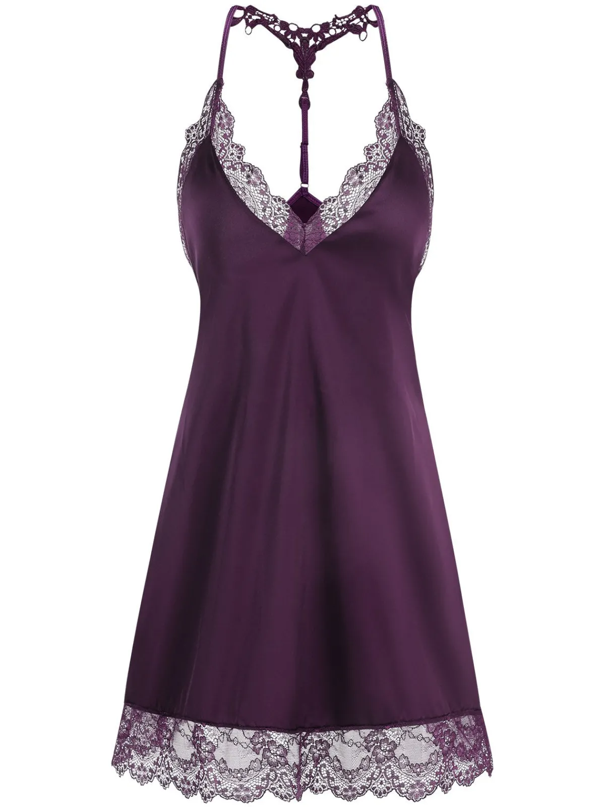 Online Retro Stage 1970s Lace Patchwork Spaghetti Straps Nightgown