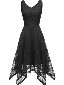 Online Retro Stage 1950s Lace Pointed Hem Swing Dress