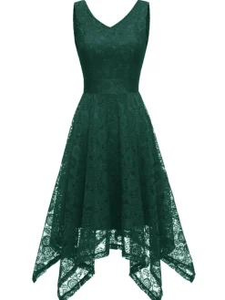 Online Retro Stage 1950s Lace Pointed Hem Swing Dress