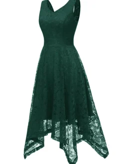 Online Retro Stage 1950s Lace Pointed Hem Swing Dress
