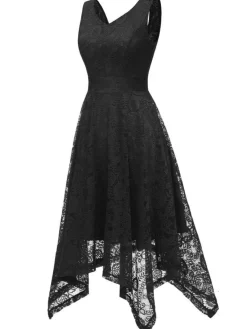 Online Retro Stage 1950s Lace Pointed Hem Swing Dress