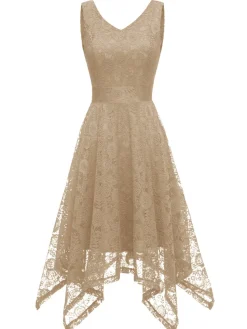 Online Retro Stage 1950s Lace Pointed Hem Swing Dress