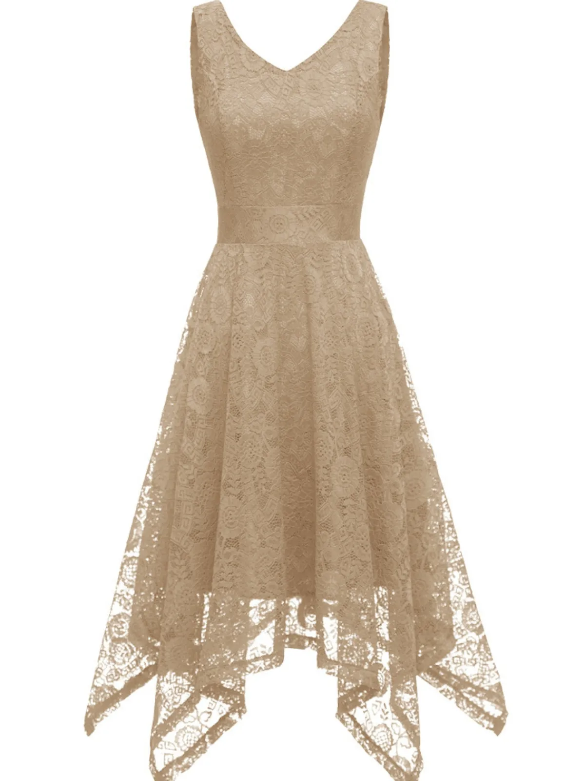 Online Retro Stage 1950s Lace Pointed Hem Swing Dress