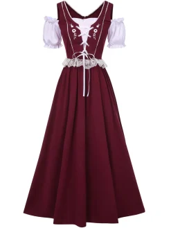 Sale Retro Stage 1940s Lace Puff Patchwork Dress & Ribbon