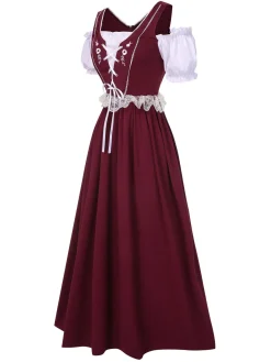 Sale Retro Stage 1940s Lace Puff Patchwork Dress & Ribbon