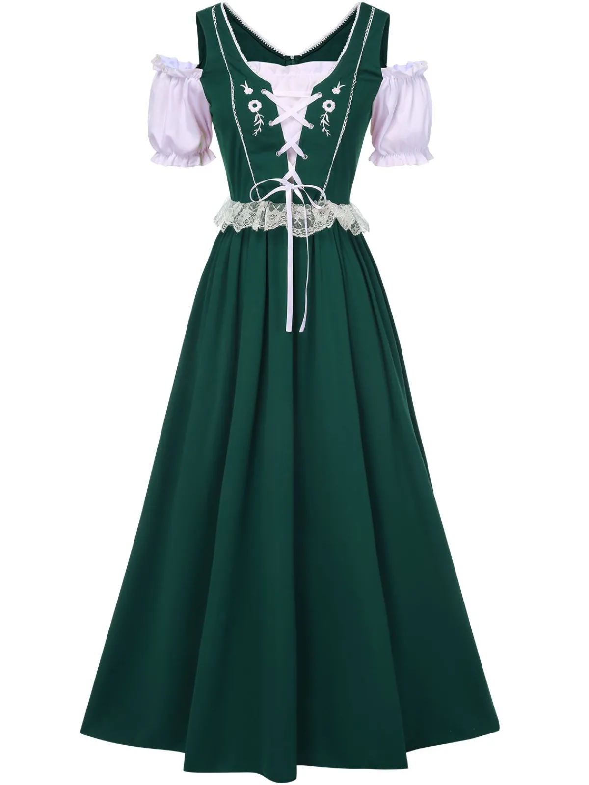 Sale Retro Stage 1940s Lace Puff Patchwork Dress & Ribbon
