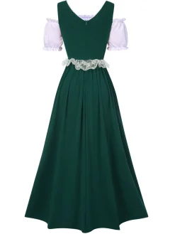 Sale Retro Stage 1940s Lace Puff Patchwork Dress & Ribbon