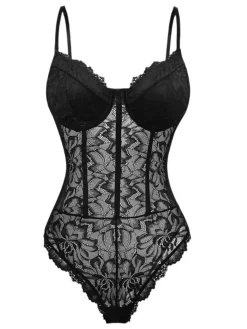 Fashion Retro Stage 1960s Lace Spaghetti Straps Corset Bodysuit