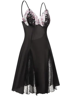 Outlet Retro Stage 1960s Lace Spaghetti Straps Satin Nightgown